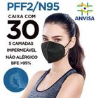Máscara PFF2 / N95 / KN95 adulto preta - pacote 30 unidades 5 camadas duplo meltblow BFE 98% + feltro de coton + tnt spunbond hospitalar hipoalergenic