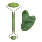 Massagem Facial Anti Rugas Rolo Pedra De Jade + Placa Gua Sha Para Rosto Lifting Para Skin Care