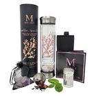 Mavanly Cherry Blossom Crystal Bottle, Double Wall Glass para bebidas quentes e frias, infusor de chá de folhas soltas, 3 tipos de pedras preciosas, quartzo rosa, cristal branco, ametista. Presentes ecológicos para mulheres