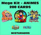 MEGA KIT ANIMES - 200 Cards Misturados (50 pacotes) Naruto, Dragon Ball, Yu-Gi-Oh, Digimon, One Piece