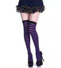 Meia Calça Listrada 65cm Halloween Roxo com Preto