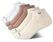 Meias de tornozelo Calvin Klein femininas, pacote com 6, brancas/marrons, tamanho 4-10