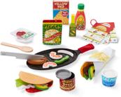 Melissa &amp Doug Fill &amp Fold Taco &amp Tortilla Set, 43 Peças Comida de Jogo Mexicana de Madeira Fatiada, Frigideira e muito Mais