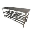 Mesa Aço Inox Industrial 160x70x90 cm Prateleiro Duplo Fenestrado Nortinox