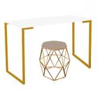 Mesa Aparador Stan Industrial Buffet Balcão com Puff Luna material sintético Bege Dourado Tampo Branco - Ahazzo Móveis