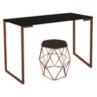 Mesa Aparador Stan Industrial Buffet Balcão com Puff Luna material sintético Marrom Bronze Tampo Preto - Ahazzo Móveis