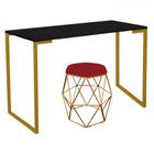 Mesa Aparador Stan Industrial Buffet Balcão com Puff Luna material sintético Vermelho Dourado Tampo Preto - Ahz Móveis - AHAZZO MÓVEIS