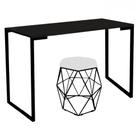 Mesa Aparador Stan Industrial Buffet Balcão com Puff Luna Suede Branco Preto Tampo Preto - Ahazzo Móveis