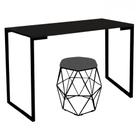 Mesa Aparador Stan Industrial Buffet Balcão com Puff Luna Suede Cinza Preto Tampo Preto - Ahazzo Móveis