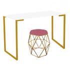 Mesa Aparador Stan Industrial Buffet Balcão com Puff Luna Suede Rose Gold Dourado Tampo Branco - Ahazzo Móveis