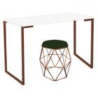 Mesa Aparador Stan Industrial Buffet Balcão com Puff Luna Suede Verde Musgo Bronze Tampo Branco - Ahazzo Móveis