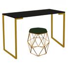 Mesa Aparador Stan Industrial Buffet Balcão com Puff Luna Suede Verde Musgo Dourado Tampo Preto - Ahazzo Móveis