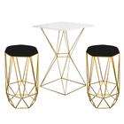 Mesa Bistrô Lucca Industrial e 02 Banquetas Alta Liz Base Ferro Dourado Tampo Branco material sintético Preto - Ahazzo Móveis