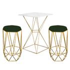 Mesa Bistrô Lucca Industrial e 02 Banquetas Alta Liz Base Ferro Dourado Tampo Branco Suede Verde - Ahazzo Móveis