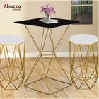 Mesa Bistrô Lucca Industrial e 02 Banquetas Alta Liz Base Ferro Dourado Tampo Preto material sintético Branco - Ahazzo Móveis