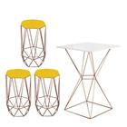 Mesa Bistrô Lucca Industrial e 03 Banquetas Alta Liz Base Ferro Bronze Tampo Branco material sintético Amarelo - Ahazzo Móveis