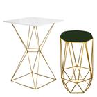 Mesa Bistrô Lucca Industrial e Banqueta Alta Liz Base Ferro Dourado Tampo Branco Suede Verde - Ahazzo Móveis