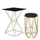 Mesa Bistrô Lucca Industrial e Banqueta Alta Liz Base Ferro Dourado Tampo Preto material sintético Marrom - Ahazzo Móveis