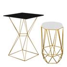 Mesa Bistrô Lucca Industrial e Banqueta Alta Liz Base Ferro Dourado Tampo Preto Suede Branco - Ahazzo Móveis