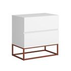 Mesa Cabeceira 2 Gavetas cor Branco para Cama Casal com Pés de Ferro Estilo Industrial Cobre