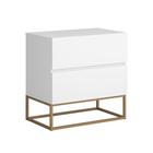 Mesa Cabeceira 2 Gavetas cor Branco para Cama Casal com Pés de Ferro Estilo Industrial Dourado - Casa Detalhe