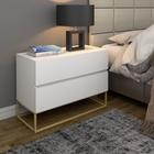 Mesa Cabeceira 2G Branco Cama Casal Pés de Ferro Dourado