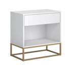 Mesa Cabeceira Estreita Com 1 Gaveta e Nicho Para Cama Casal/Queen Malta Branca Estilo Industrial Base Dourado - Casa Detalhe