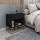 Mesa Cabeceira Malta Preto para Cama Casal com Pés de Ferro Estilo Industrial Dourado - LCN Moveis