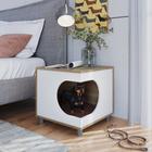 Mesa Cabeceira PET Cão e gato com Almofada Branco e OAK