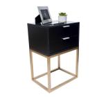 Mesa Cabeceira Preto 40Cm Industrial 2 Gavetas Base Dourado