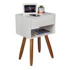 Mesa Cabeceira Retrô 40Cm Branco Pés Palito Gaveta E Nicho - Fl Decor