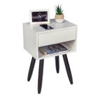 Mesa Cabeceira Retro 40Cm Off White Pé Palito Marrom Escuro