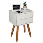 Mesa Cabeceira Retro Off White 2 Gavetas 40Cm Pé Castanho - Fl Decor