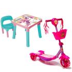 Mesa Cadeira Infantil Unicórnio + Patinete Cestinha Belinda