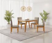 Conjunto de Mesa Com 4 Cadeiras Para Cozinha Tampo Retangular 1,06m Praiana  Araúna Off White e Bege