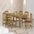 Mesa Com 6 Cadeiras Em Madeira Maciça Estofado Em material sintético Marrom 160cm Nogueira Amelia Shop Jm