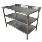 Mesa de Aço Inox Industrial 100x60x90 cm com 2 Prateleiras Plano Liso com Espelho Nortinox