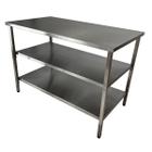 Mesa de Aço Inox Industrial 100x60x90 cm com 2 Prateleiras Plano Liso Nortinox