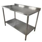 Mesa de Aço Inox Industrial 130x60x90 cm com 1 Prateleira Plano Liso com Espelho Nortinox