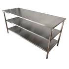 Mesa de Aço Inox Industrial 160x70x90 cm com 2 Prateleiras Plano Liso Nortinox