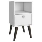 Mesa de Cabeceira com 01 Gaveta Pés de Madeira Rai Branco - Lyam Decor