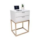 Mesa de Cabeceira Estilo Industrial 40cm Branco 2 Gavetas Pés Ferro Dourado Quarto Lateral Cama