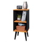Mesa De Cabeceira Estilo Retrô Pés Palito Em PVC Com 2 Nichos - Estilo - Preto Com Freijó - Lojas K7