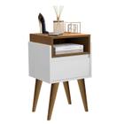 Mesa De Cabeceira Évora Com Nicho 1 Gaveta Pés Palito Estilo Retro - Cor: Branco Com Nature - Lojas K7