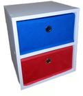 Mesa de cabeceira gaveteiro Organibox com 2 gavetas 32x39,5x30cm - Vermelho e Azul
