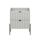 Mesa de Cabeceira Lateral Off White Quarto Moriah 45cm Pés em Ferro Estilo Moderno Preto - Casa Detalhe