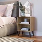 Mesa de Cabeceira Nicho 39cm com Prateleira e Pés Palito Retrô Oak
