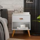 Mesa de Cabeceira Pérola New com pés estilo retrô para quarto com 1 gaveta - Branco