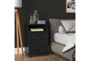 Mesa de Cabeceira Quarto Luxo 3 Gavetas Preto - Rede Móveis