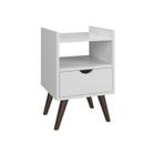 Mesa De Cabeceira Quarto Retrô Pés Palito Com Nicho e 1 Gaveta Classic Decor Branco G2 Plus